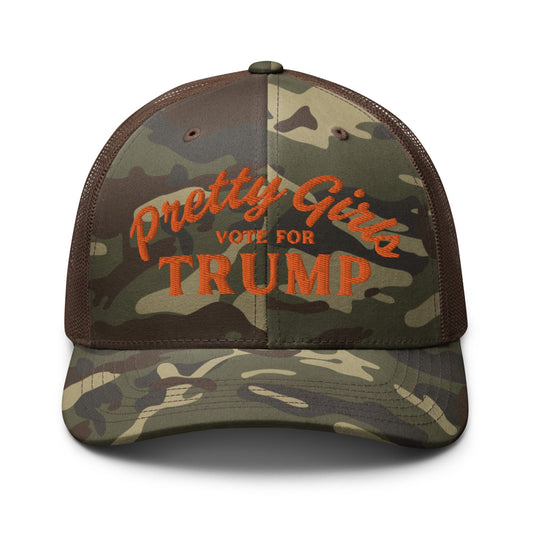 Pretty Girls Vote for Trump - Trucker Hat - Camo & Orange