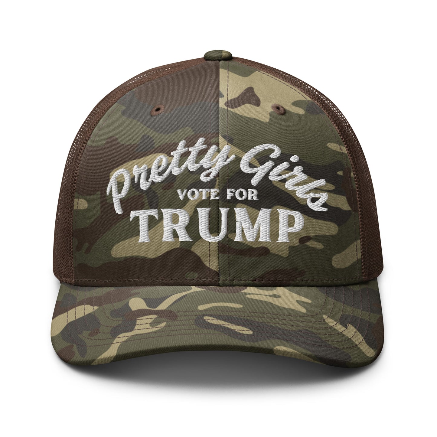 Pretty Girls Vote for Trump - Trucker Hat - Camo & White