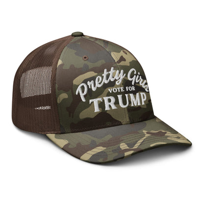 Pretty Girls Vote for Trump - Trucker Hat - Camo & White