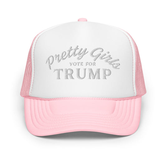 Pretty Girls Vote for Trump - Trucker Hat - Light Pink & White