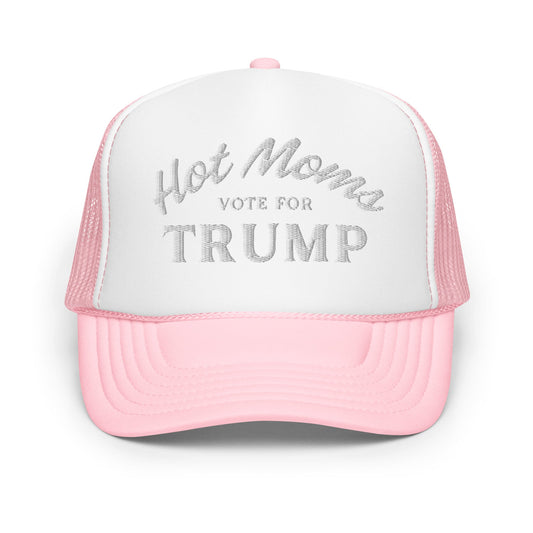 Hot Moms Vote For Trump - Trucker Hat - Light Pink & White