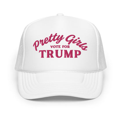 Pretty Girls Vote for Trump - Trucker Hat - White & Pink