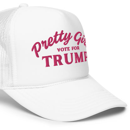 Pretty Girls Vote for Trump - Trucker Hat - White & Pink